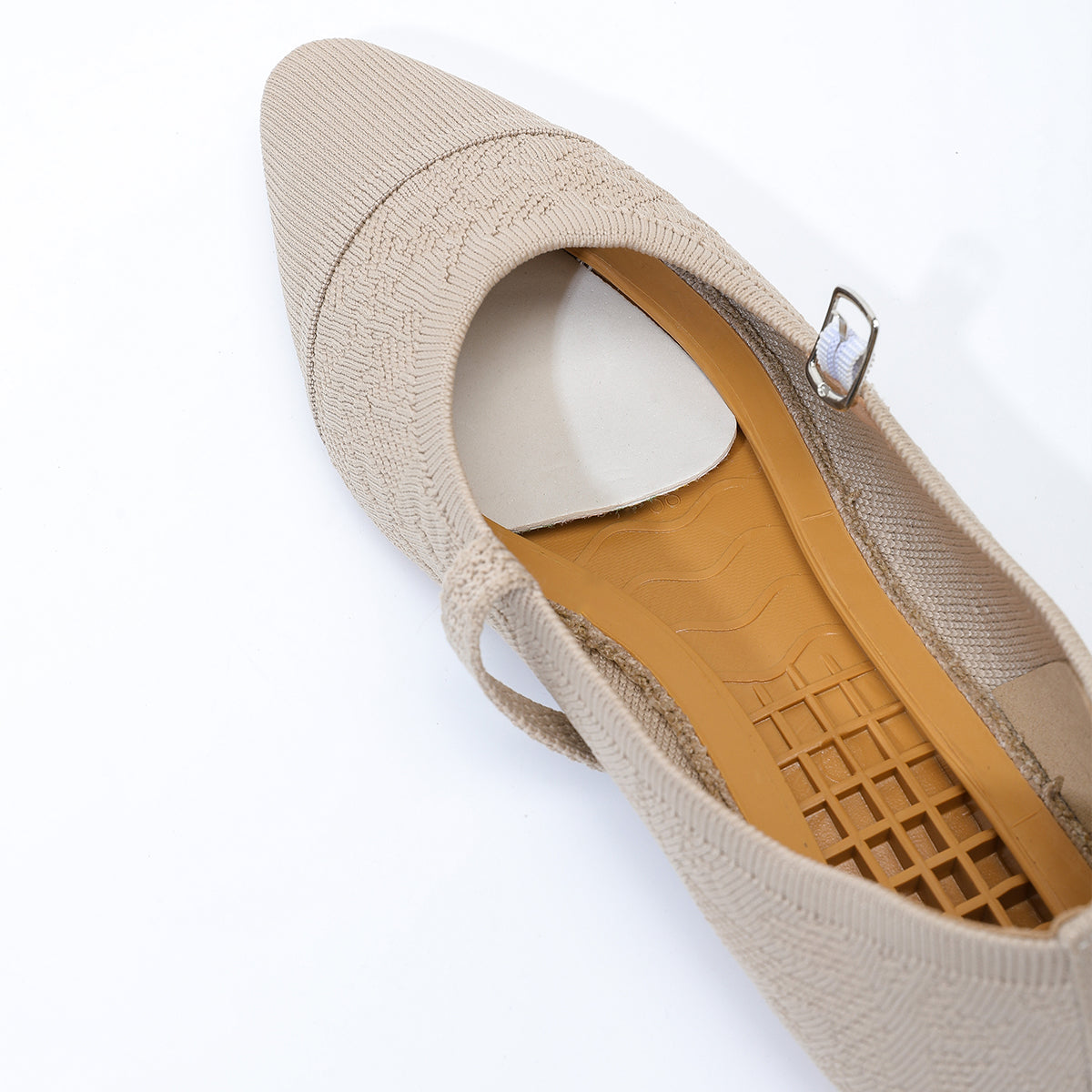 レトロニットフラットパンプス 尖頭浅口ワンストラップ