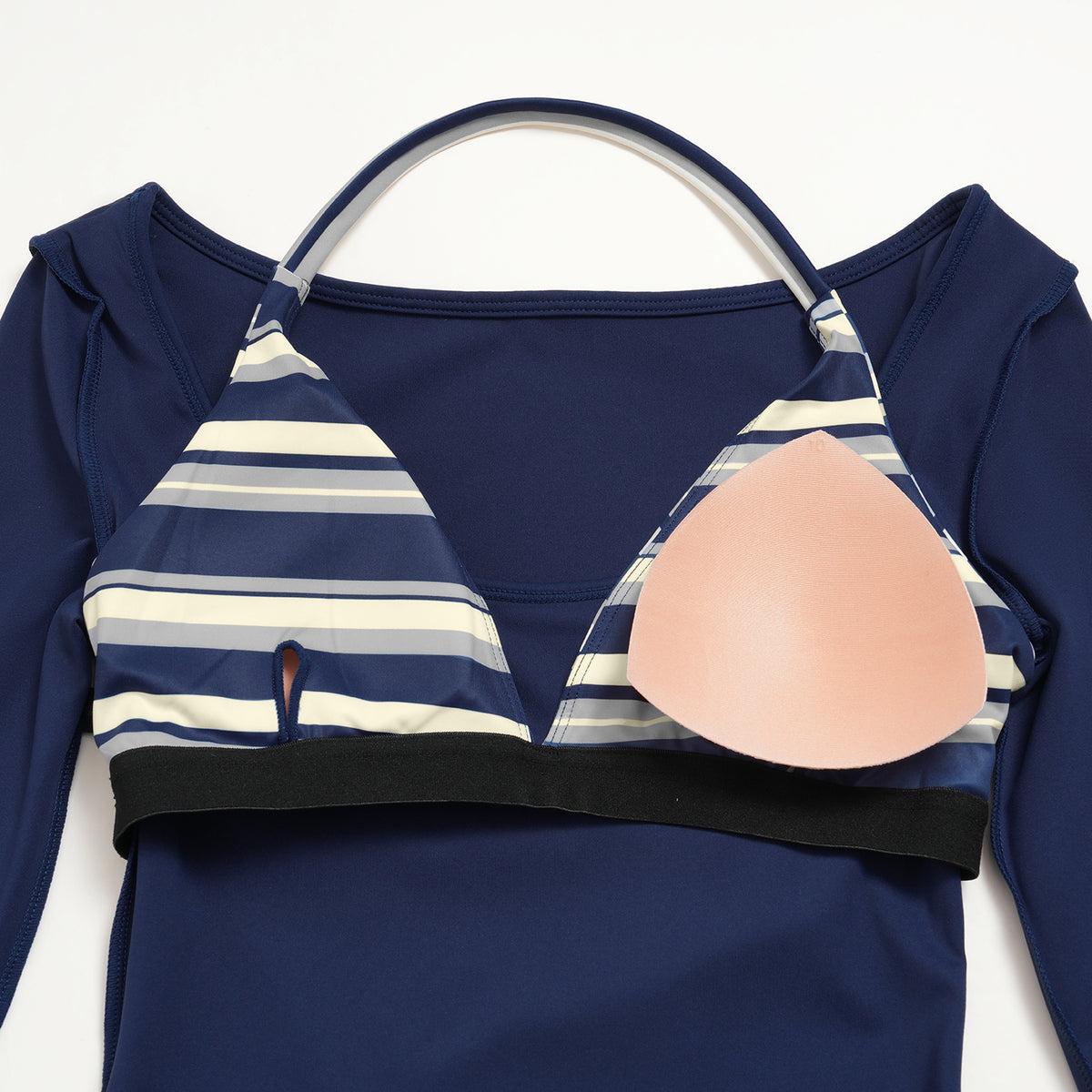 Contrast Trim Halter Long Sleeve Top