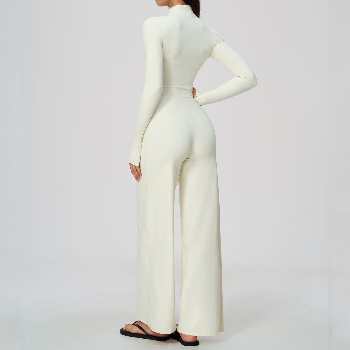 Long Sleeve Zip-Up Wide Leg Jumpsuit