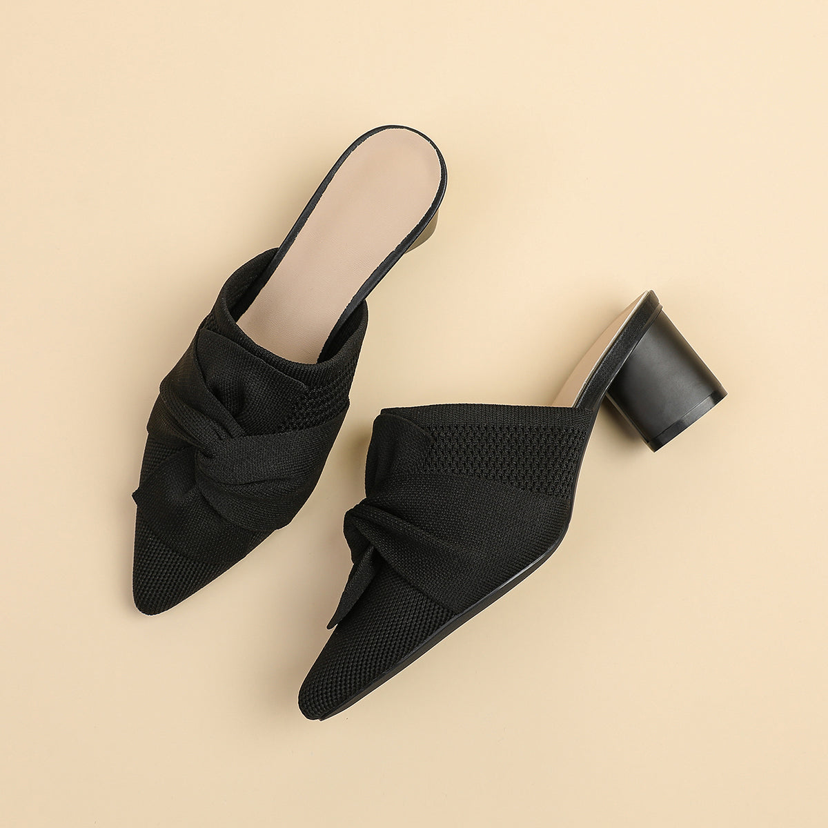 5cmヒール 後ろ開き ポインテッドトゥ ニットミュール