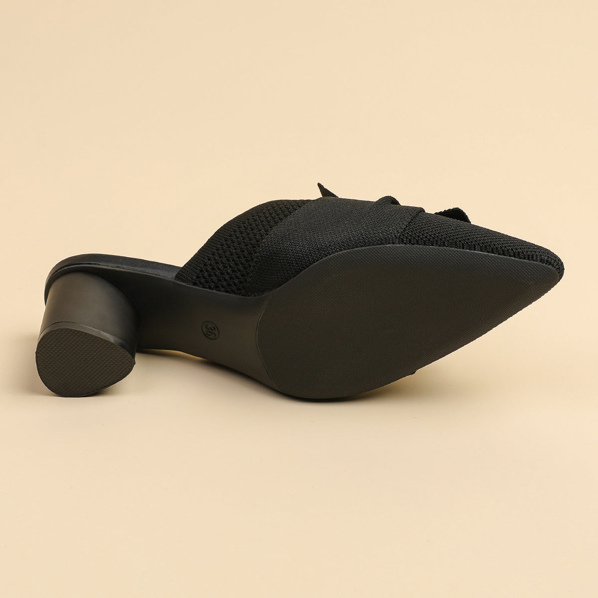 5cmヒール 後ろ開き ポインテッドトゥ ニットミュール