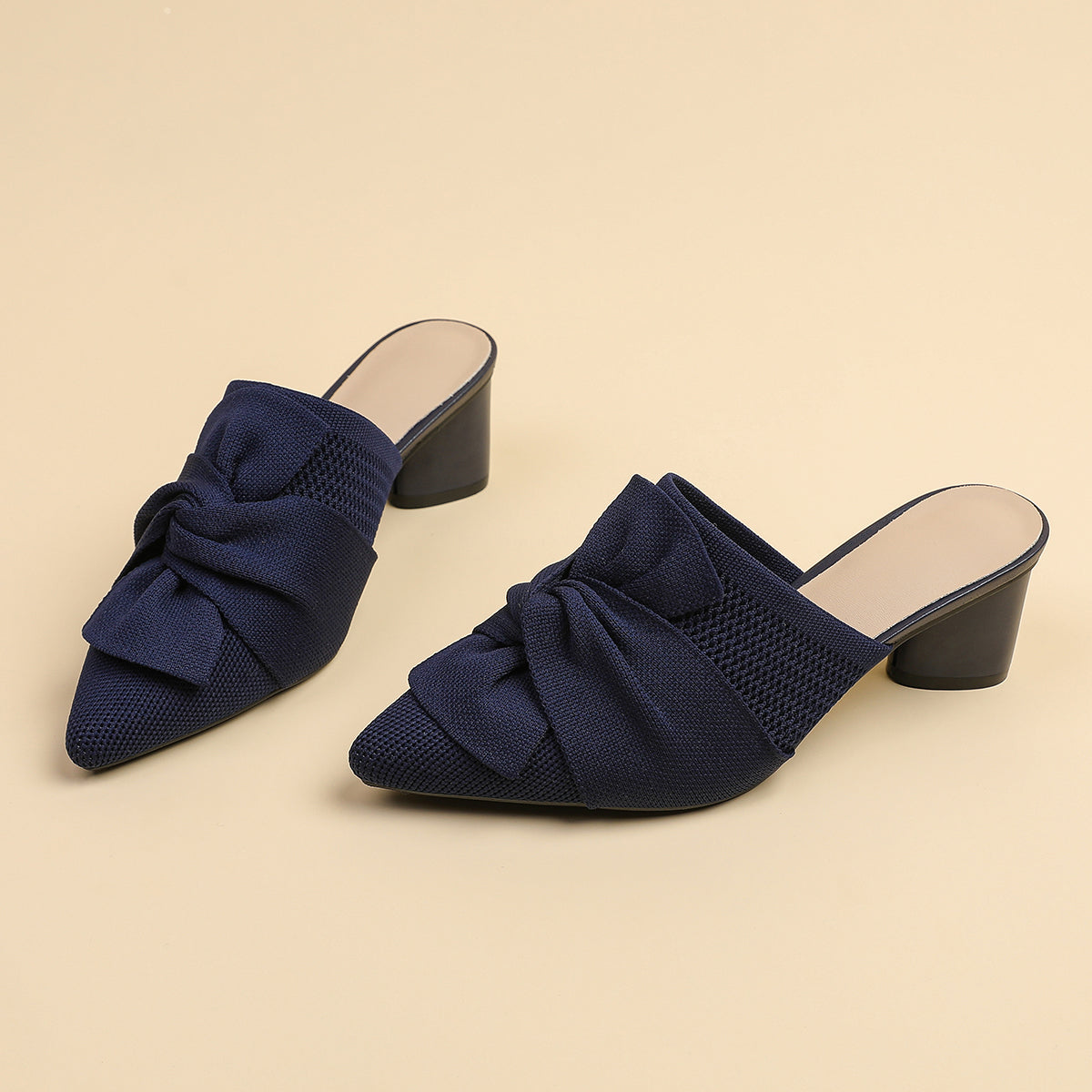 5cmヒール 後ろ開き ポインテッドトゥ ニットミュール