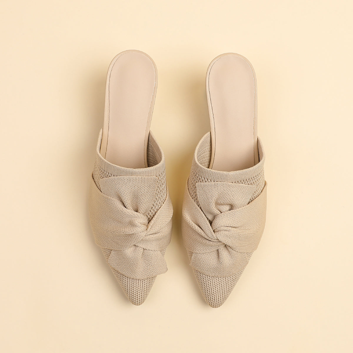 5cmヒール 後ろ開き ポインテッドトゥ ニットミュール