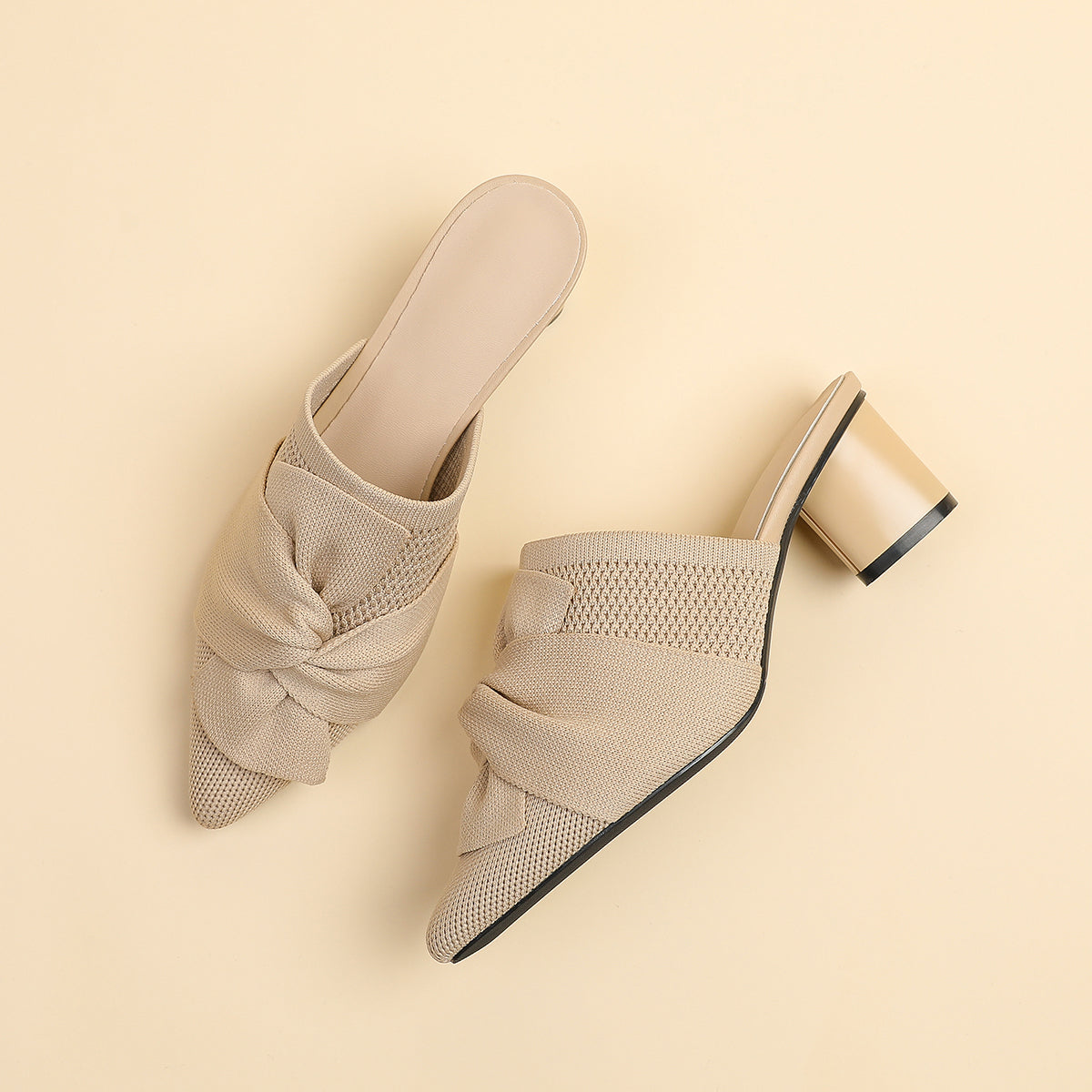 5cmヒール 後ろ開き ポインテッドトゥ ニットミュール