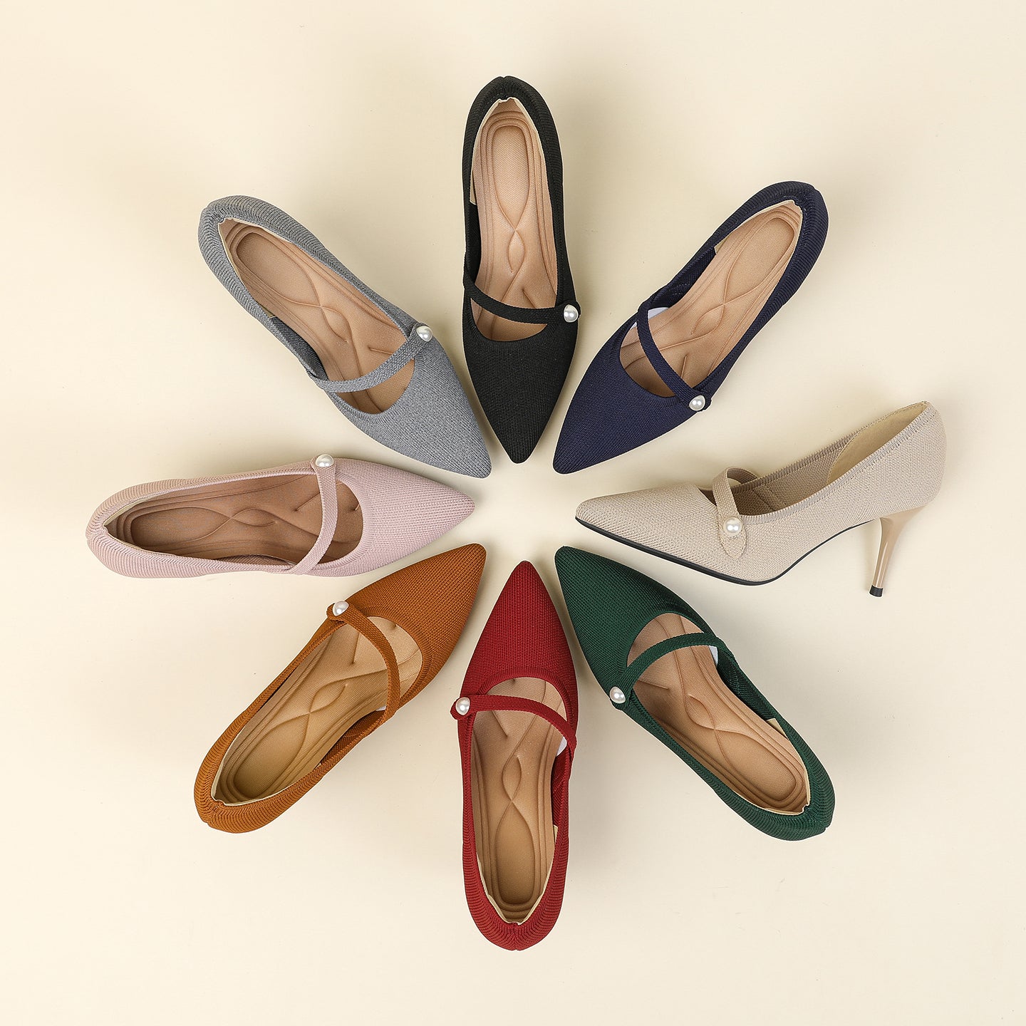 尖頭リボン付き斜めストラップパンプス 7cmヒール