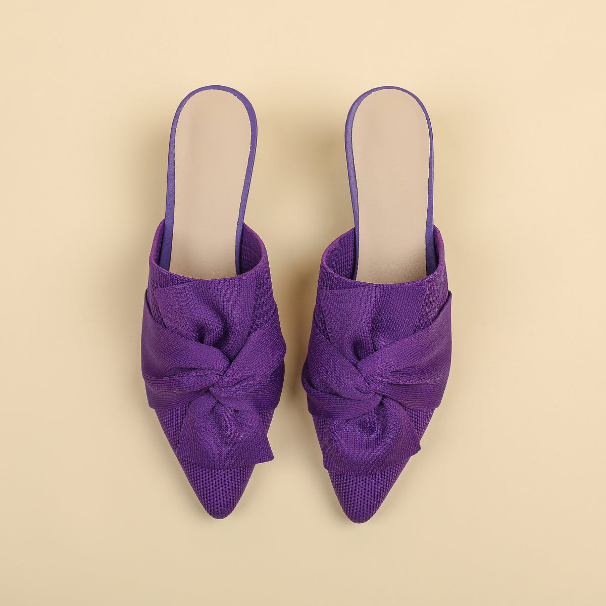 5cmヒール 後ろ開き ポインテッドトゥ ニットミュール