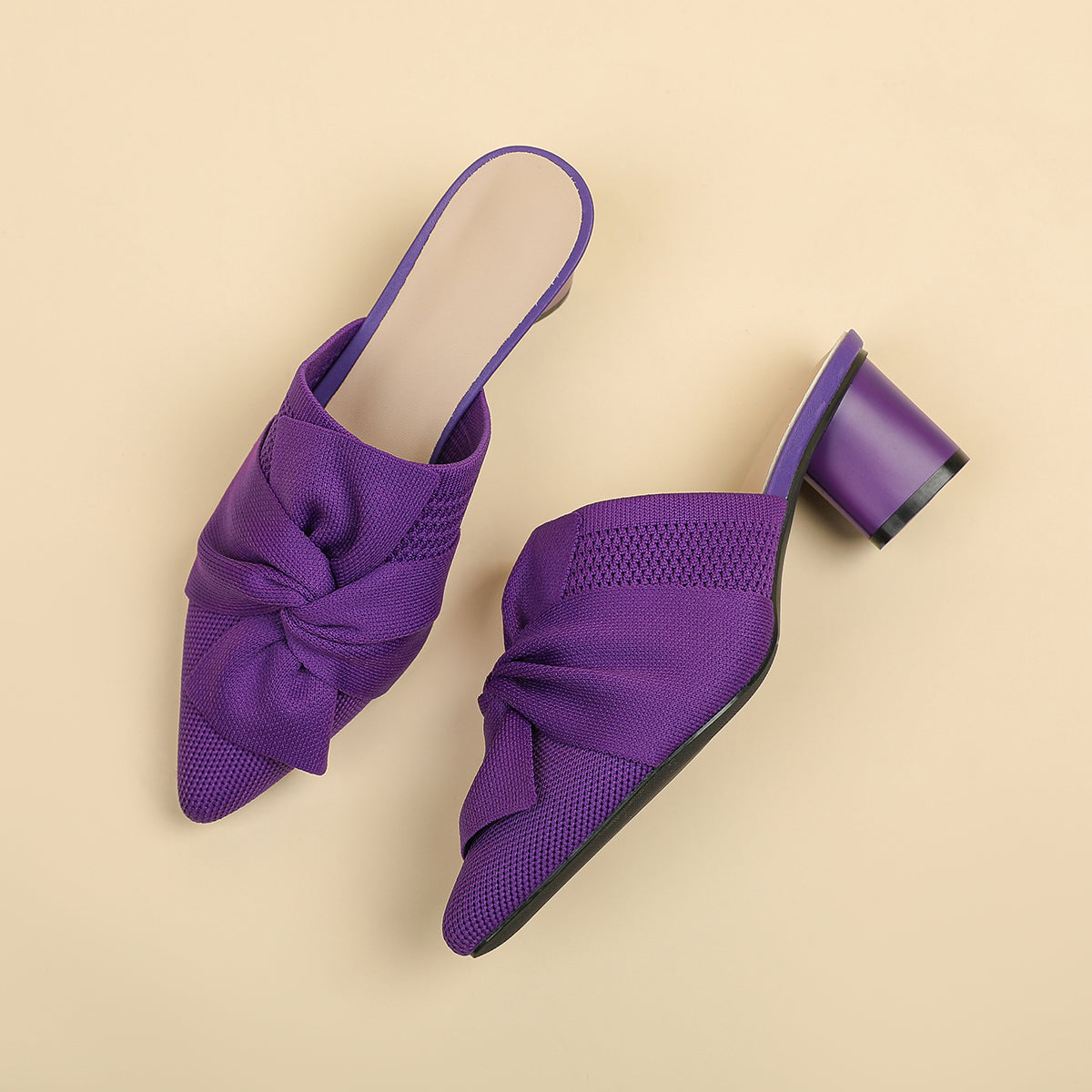 5cmヒール 後ろ開き ポインテッドトゥ ニットミュール