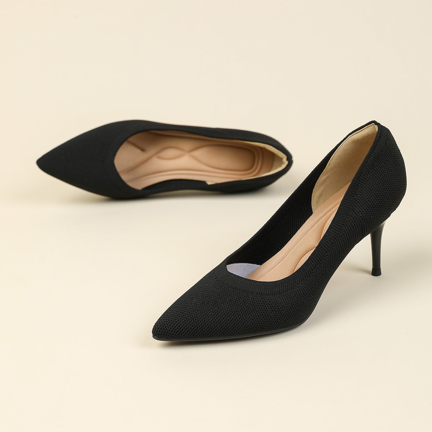 尖頭浅口スティレットヒールパンプス 7.5cmヒール