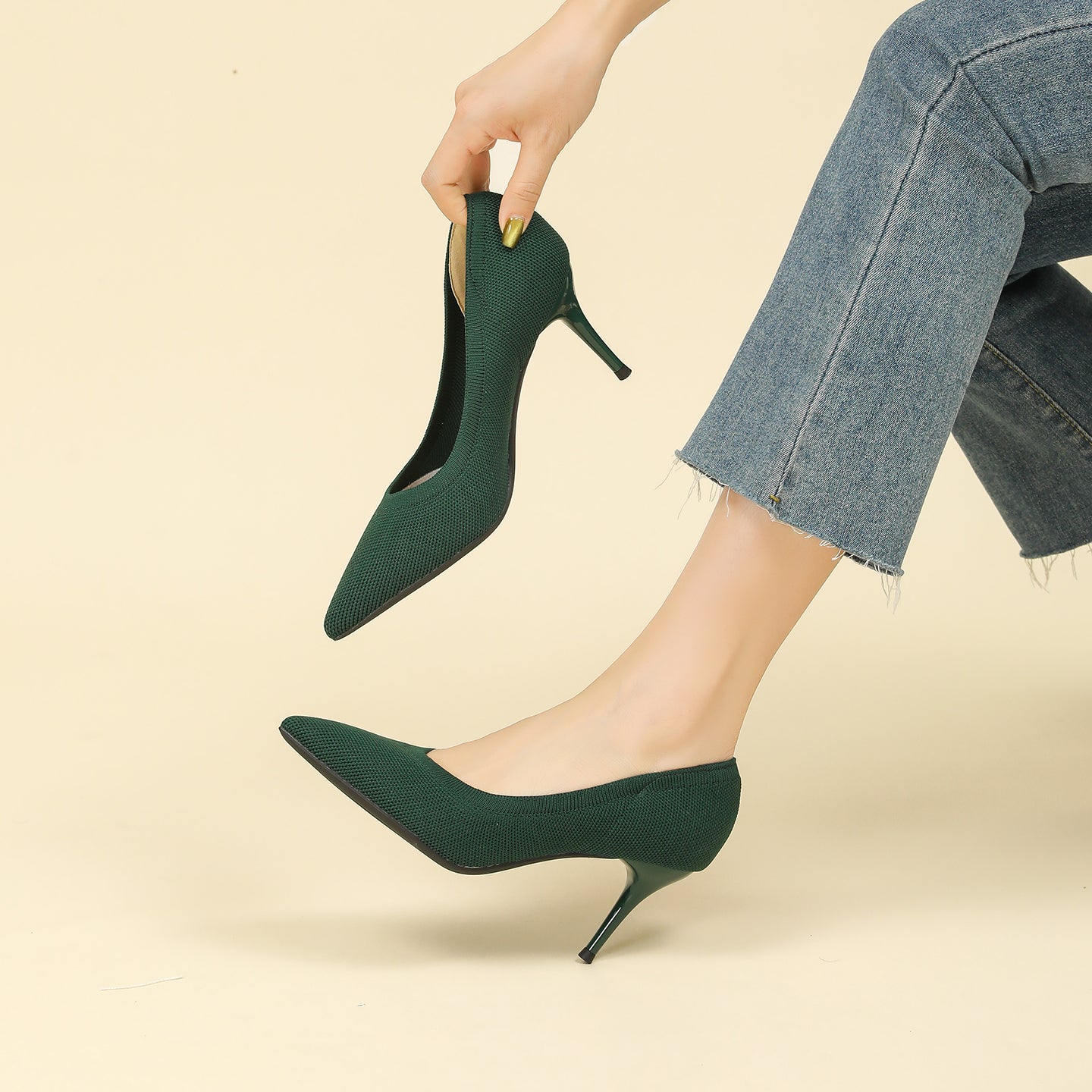 尖頭浅口スティレットヒールパンプス 7.5cmヒール