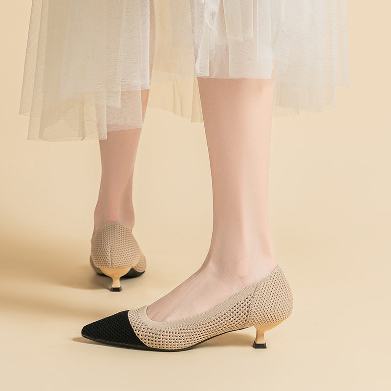 Breathable Lightweight Koneko Heel Pumps Pointed Toe Casual Shoes