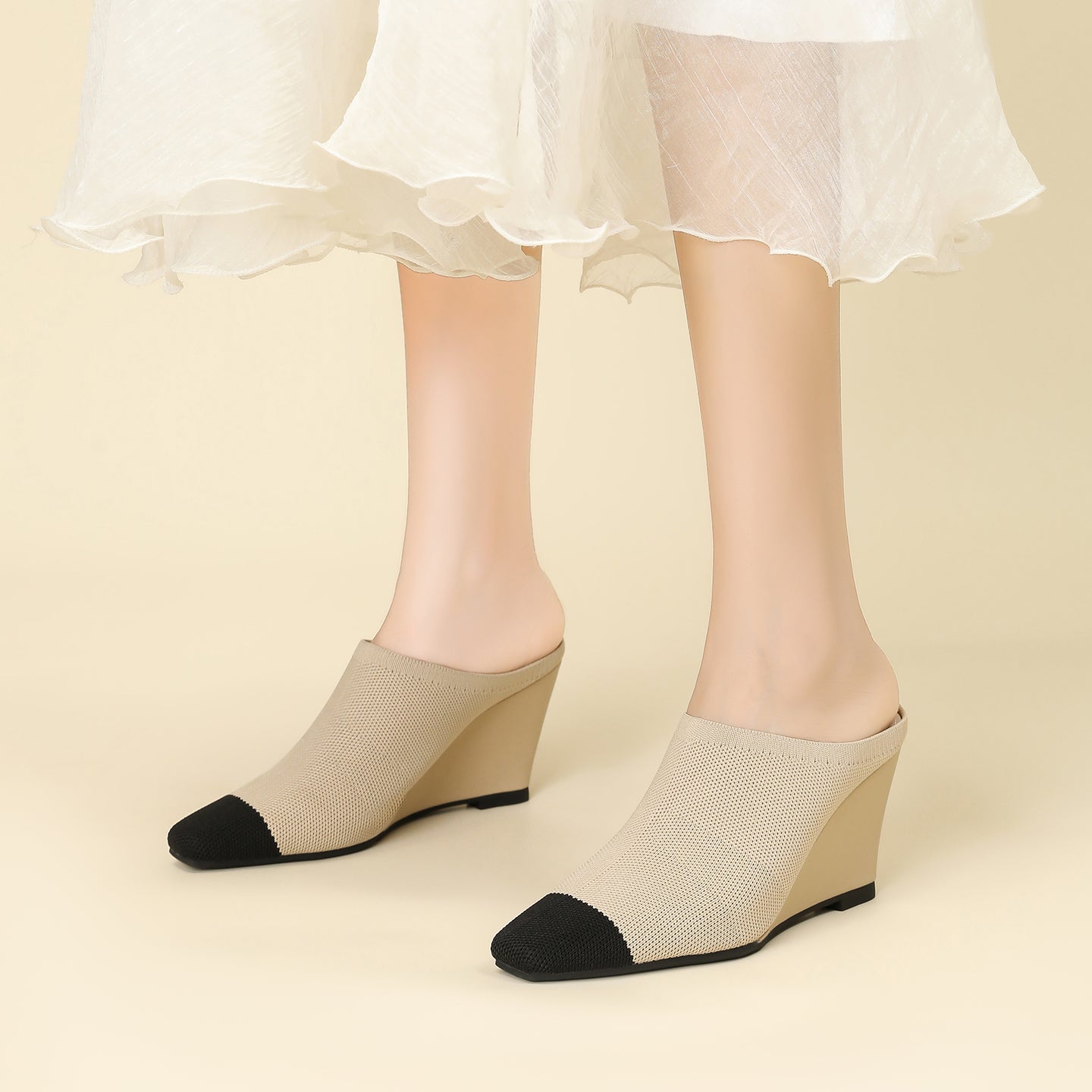 バックレスミュールサンダル ウェッジヒール レディース