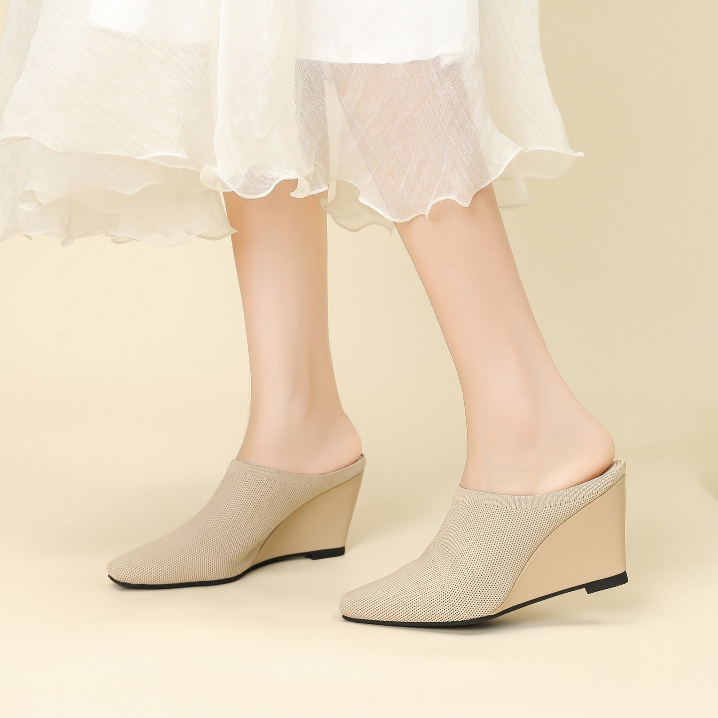 バックレスミュールサンダル ウェッジヒール レディース