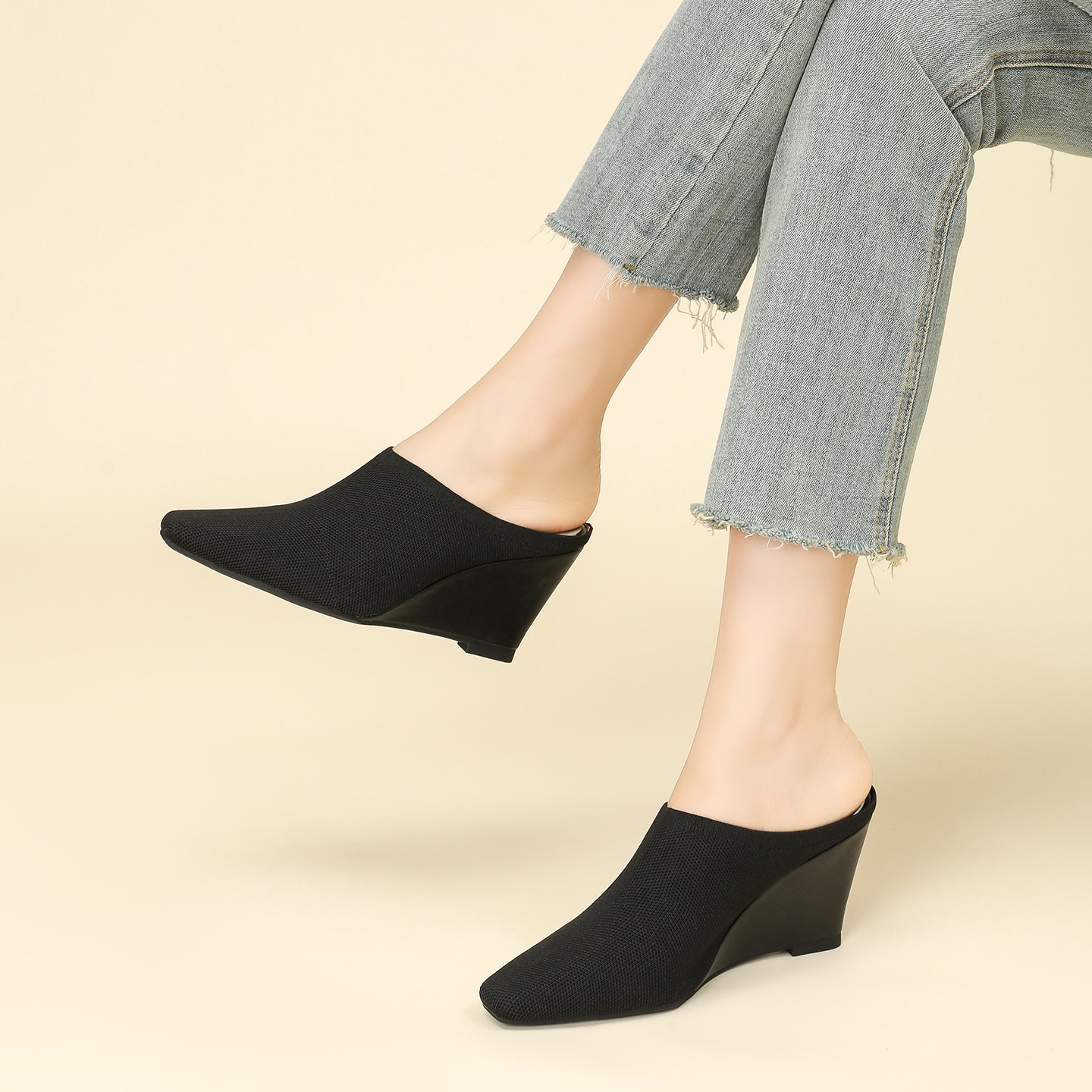 バックレスミュールサンダル ウェッジヒール レディース