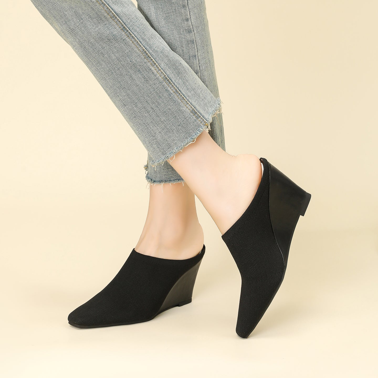 バックレスミュールサンダル ウェッジヒール レディース