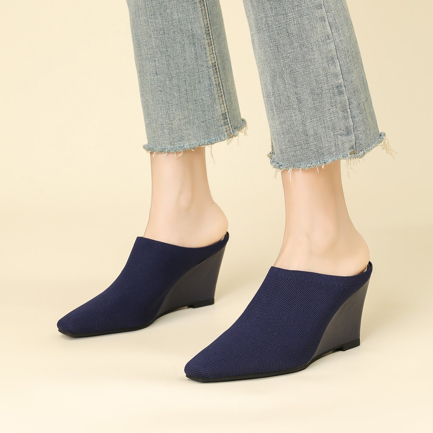 バックレスミュールサンダル ウェッジヒール レディース