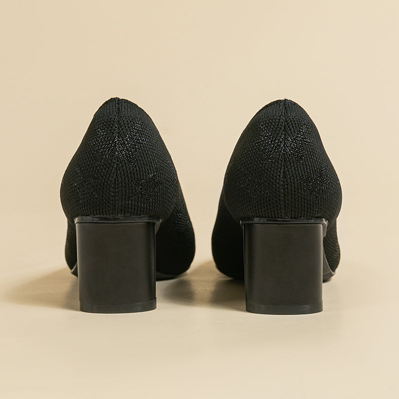 ポインテッドトゥ 5cm チャンキーヒール パンプス レディース