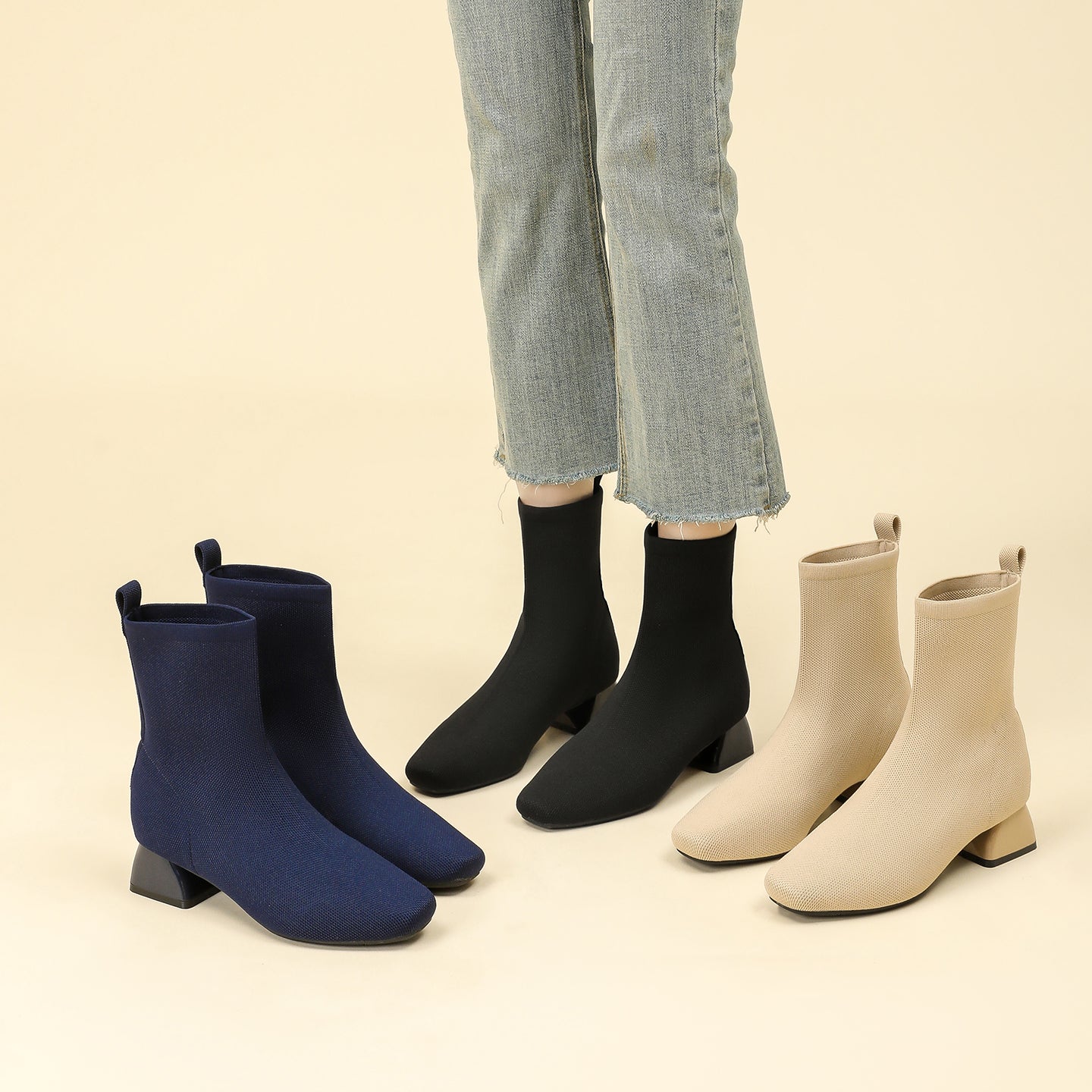 秋冬用粗ヒールショートブーツ