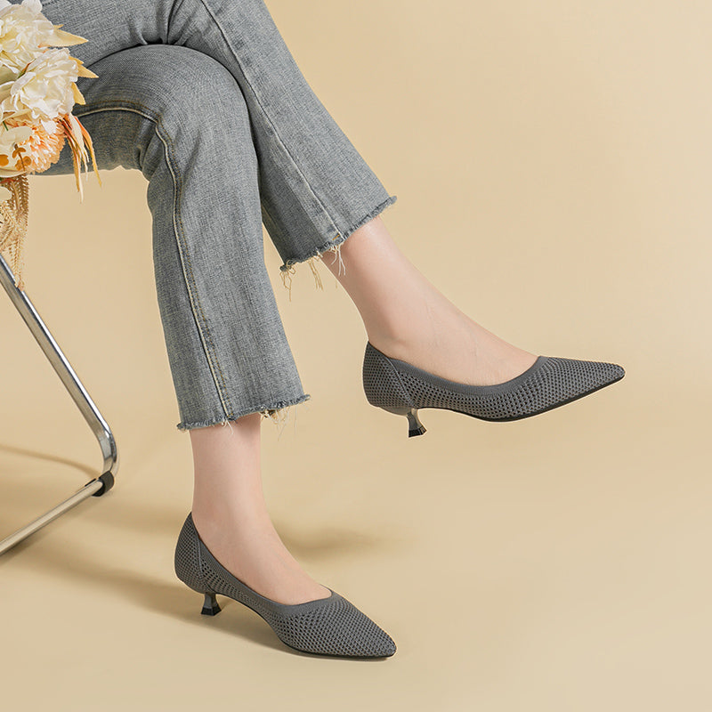 Breathable Lightweight Koneko Heel Pumps Pointed Toe Casual Shoes