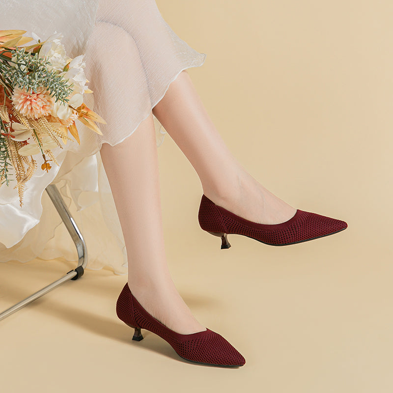 Breathable Lightweight Koneko Heel Pumps Pointed Toe Casual Shoes