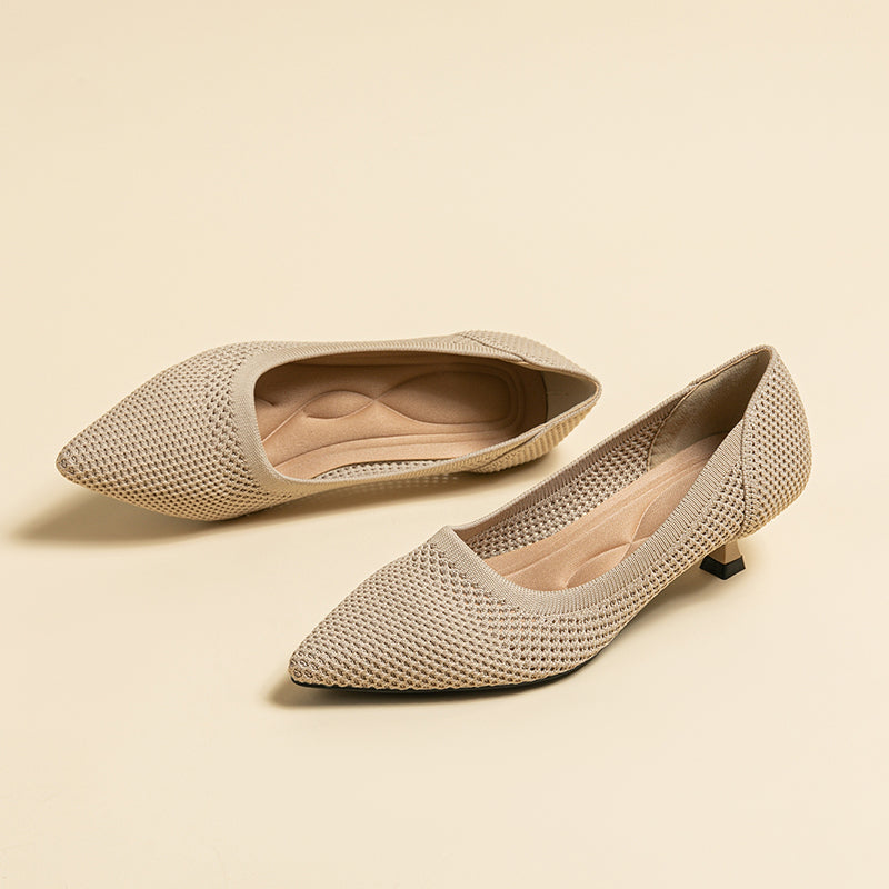 Breathable Lightweight Koneko Heel Pumps Pointed Toe Casual Shoes