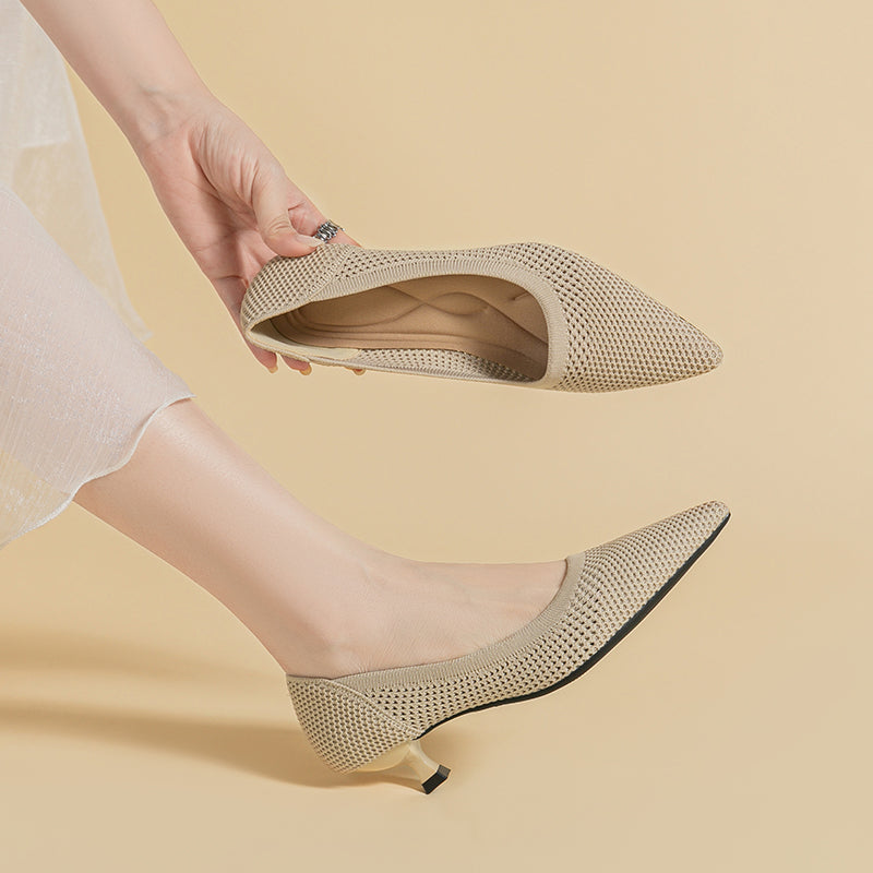 Breathable Lightweight Koneko Heel Pumps Pointed Toe Casual Shoes
