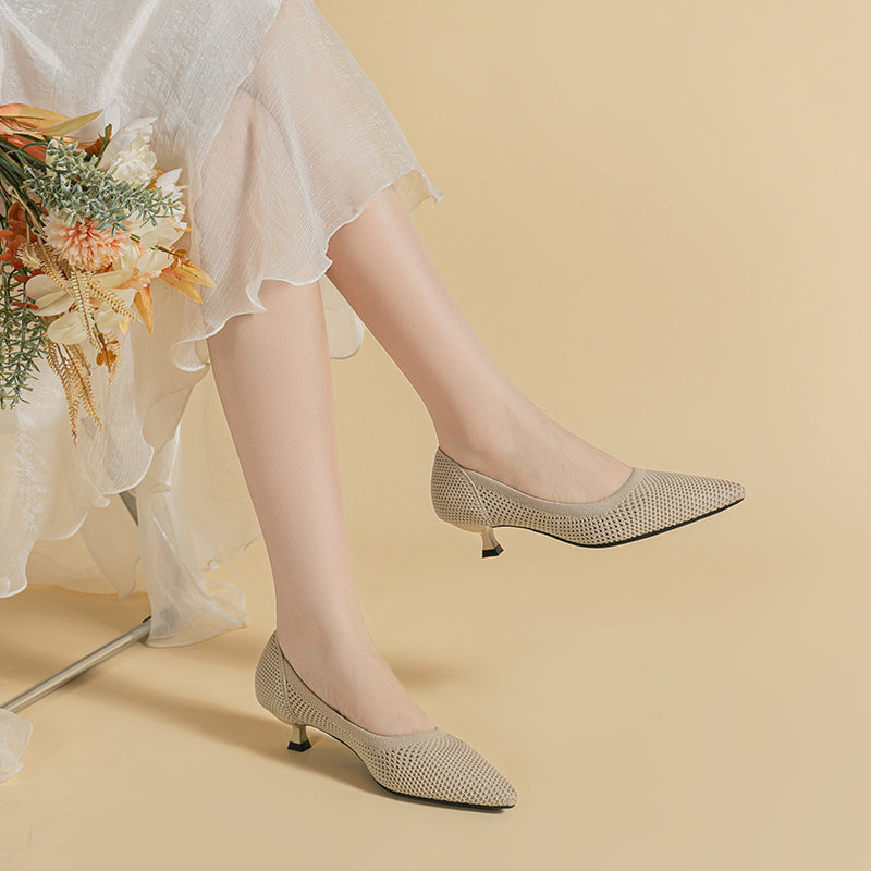 Breathable Lightweight Koneko Heel Pumps Pointed Toe Casual Shoes