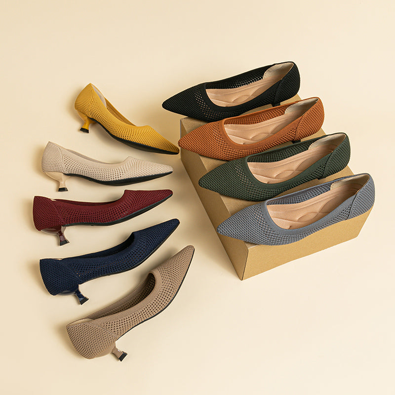 Breathable Lightweight Koneko Heel Pumps Pointed Toe Casual Shoes