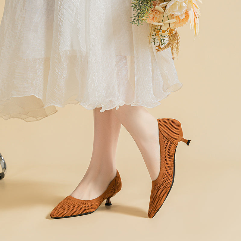 Breathable Lightweight Koneko Heel Pumps Pointed Toe Casual Shoes