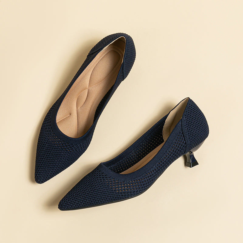 Breathable Lightweight Koneko Heel Pumps Pointed Toe Casual Shoes