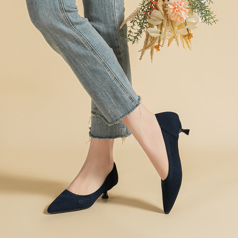 Breathable Lightweight Koneko Heel Pumps Pointed Toe Casual Shoes