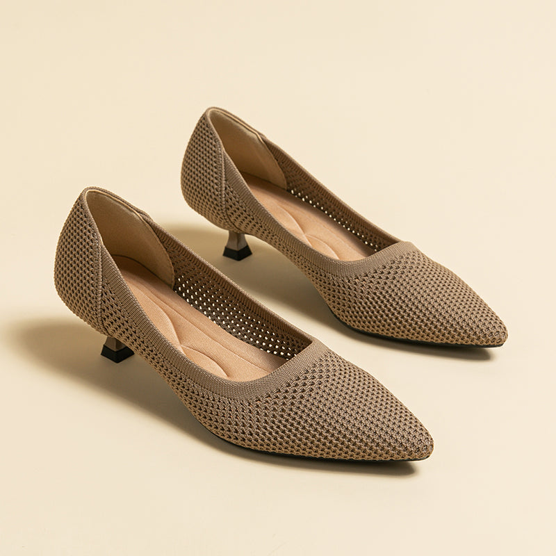 Breathable Lightweight Koneko Heel Pumps Pointed Toe Casual Shoes