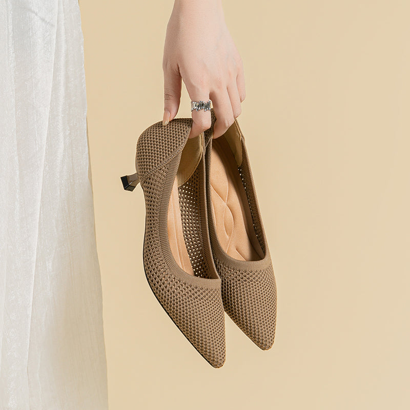 Breathable Lightweight Koneko Heel Pumps Pointed Toe Casual Shoes