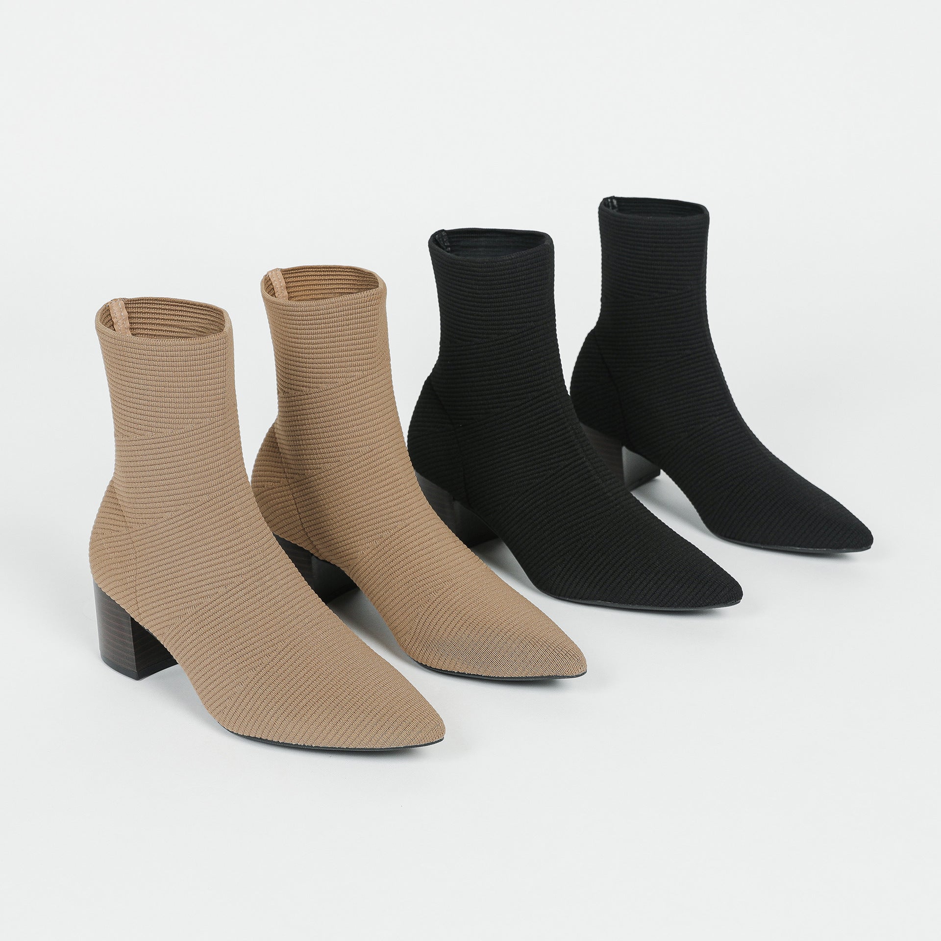 ポインテッドトゥ ニット 5.5cmチャンキーヒール ショートブーツ