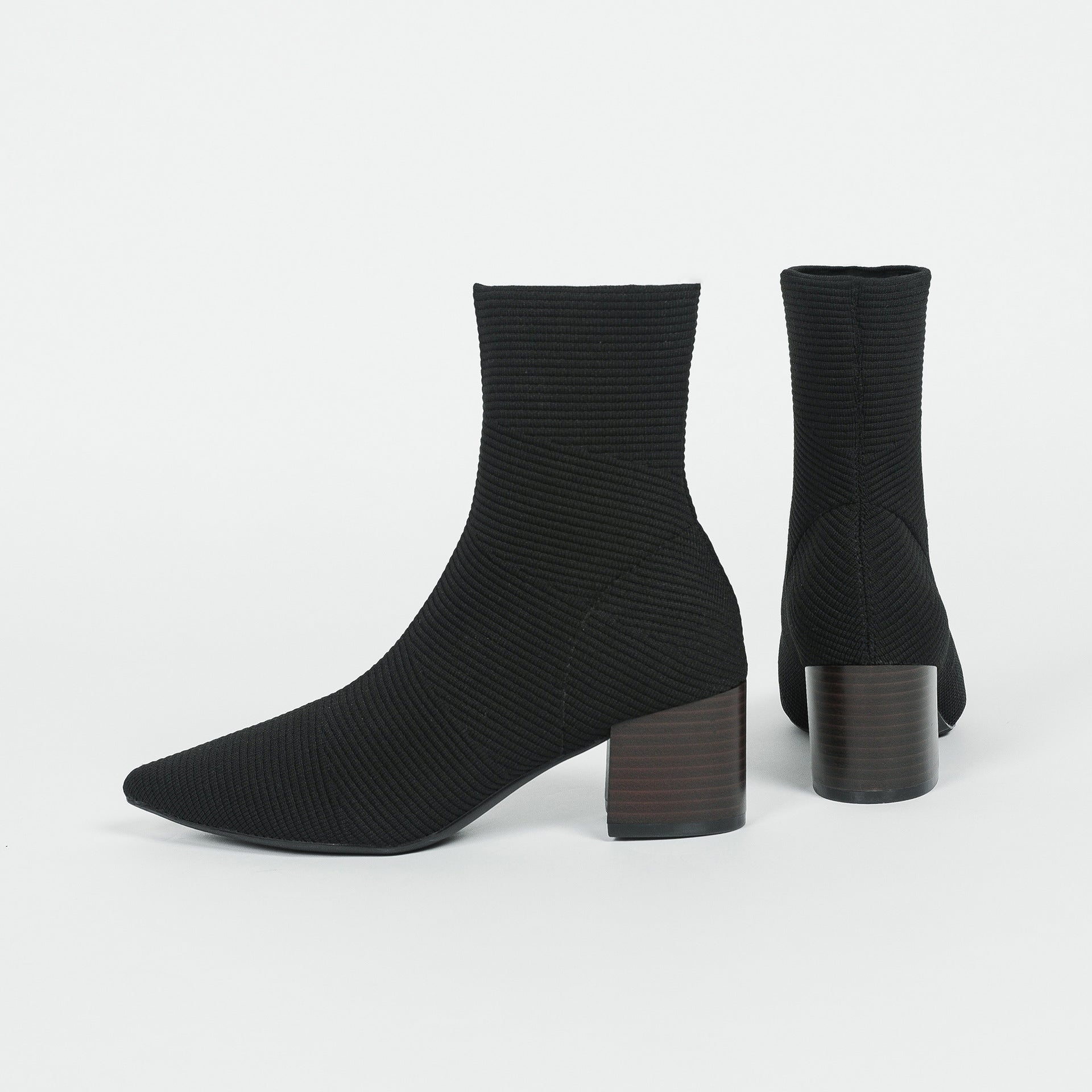 ポインテッドトゥ ニット 5.5cmチャンキーヒール ショートブーツ