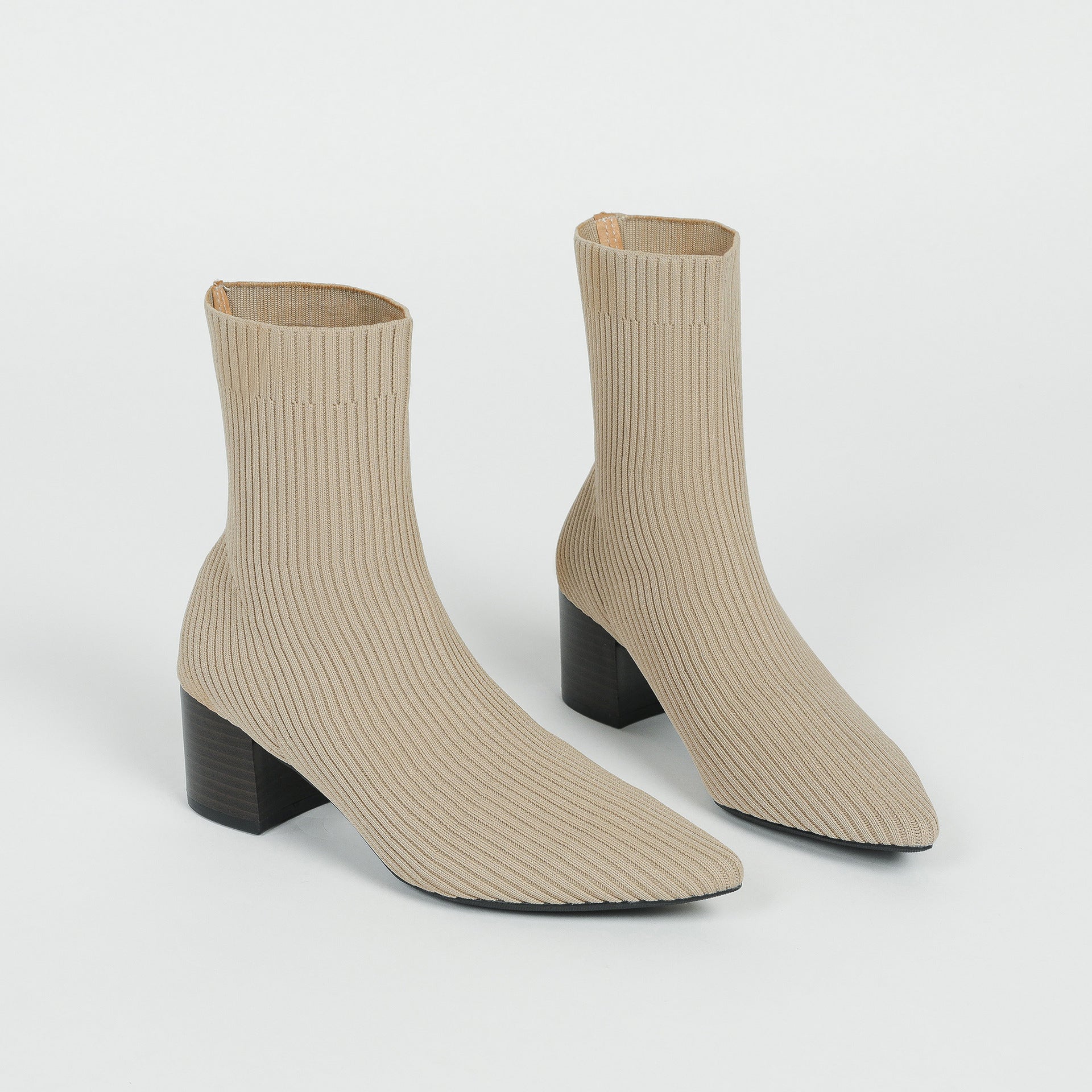 尖頭ニットソックスショートブーツ 5.5cmチャンキーヒール