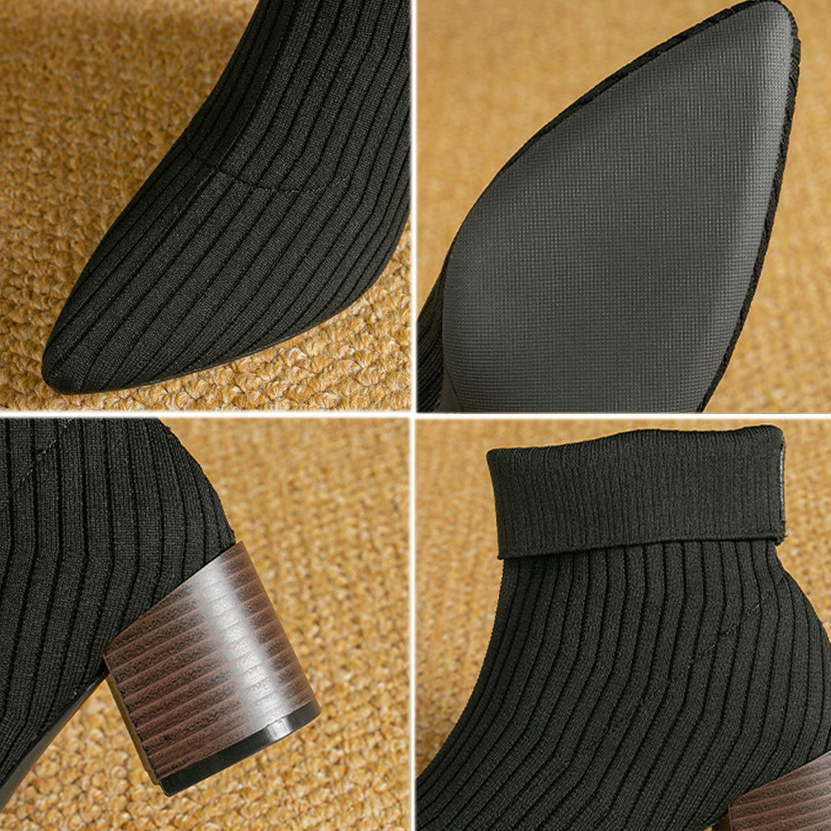尖頭ニットソックスショートブーツ 5.5cmチャンキーヒール