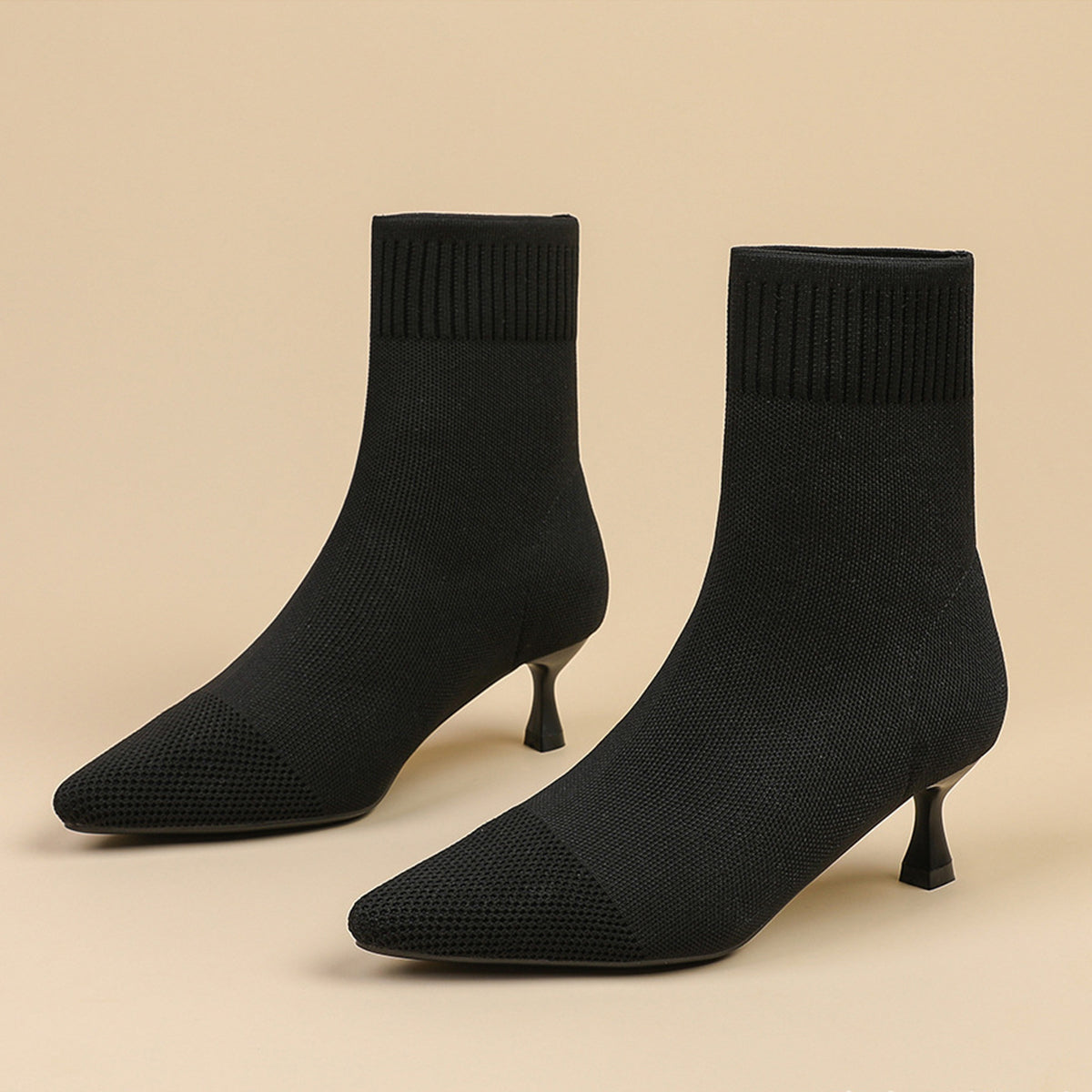 尖頭ニットピンヒールショートブーツ レディース
