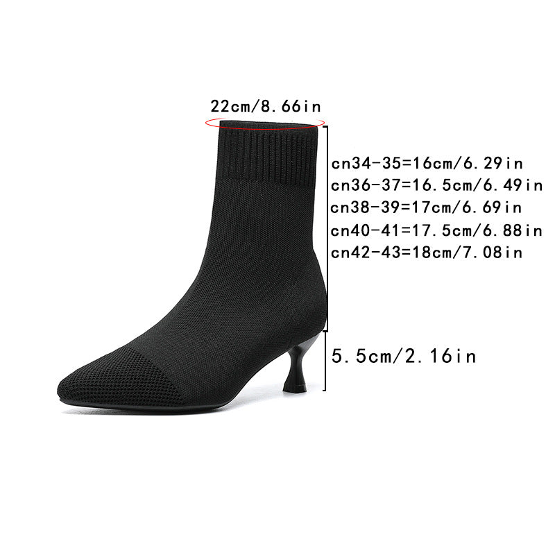 尖頭ニットピンヒールショートブーツ レディース