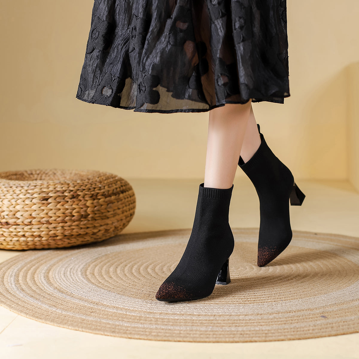 ポインテッドトゥ ハイヒール マーティンブーツ ショートブーツ