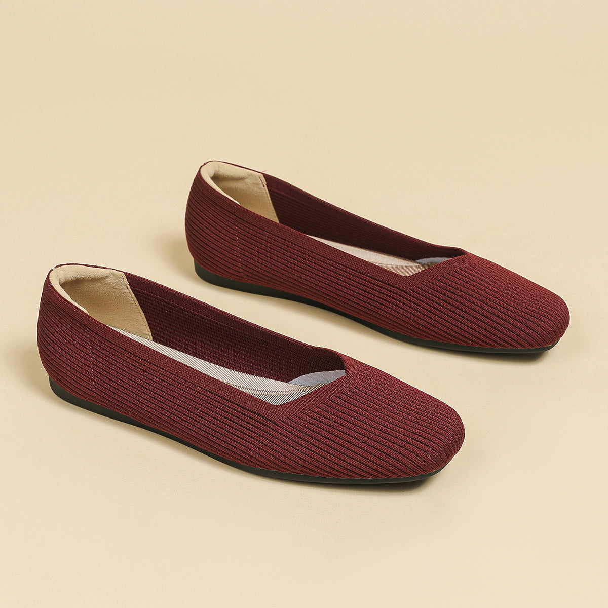 Square toe shallow soft sole flat shoes