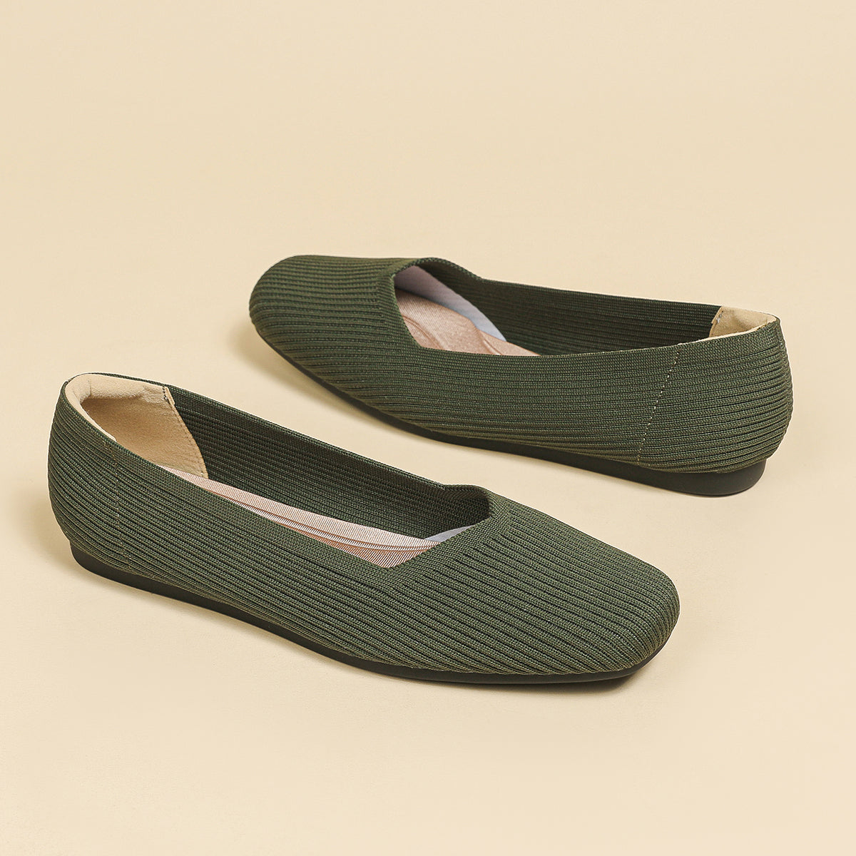 Square toe shallow soft sole flat shoes