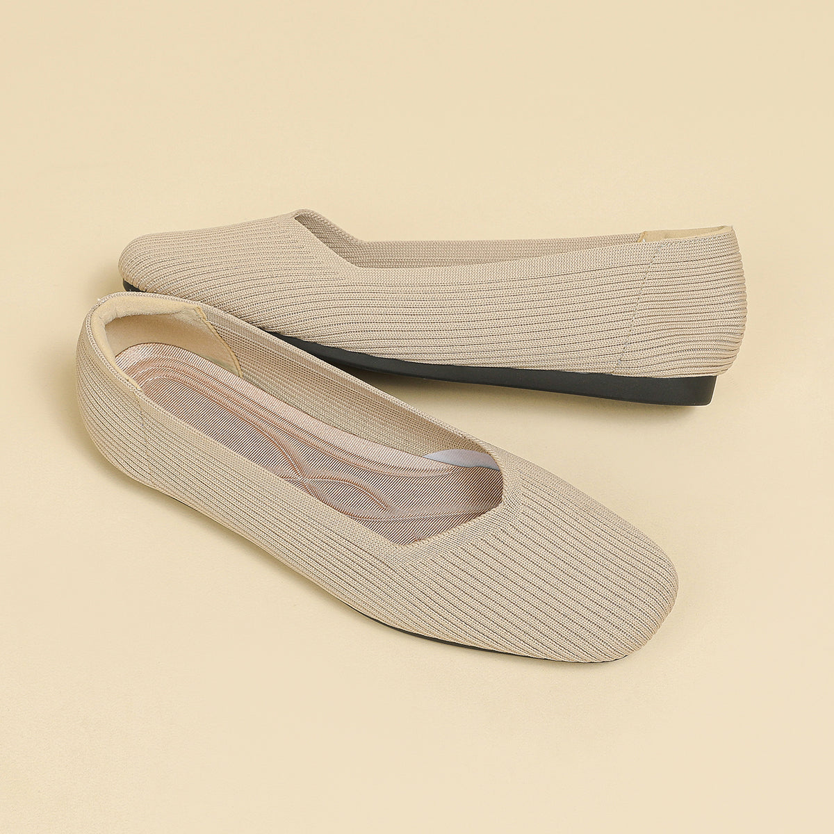 Square toe shallow soft sole flat shoes