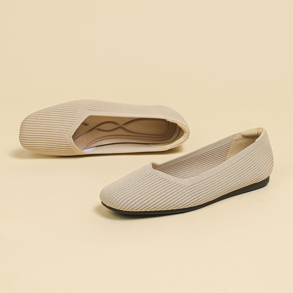 Square toe shallow soft sole flat shoes