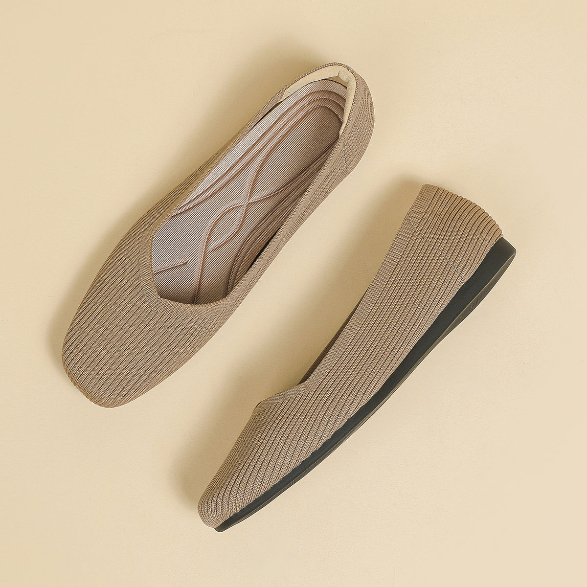 Square toe shallow soft sole flat shoes