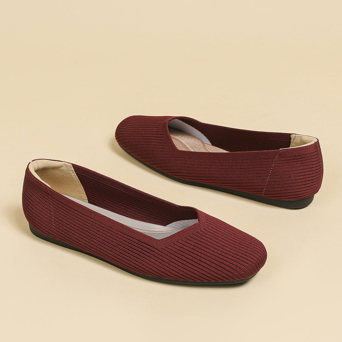 Square toe shallow soft sole flat shoes