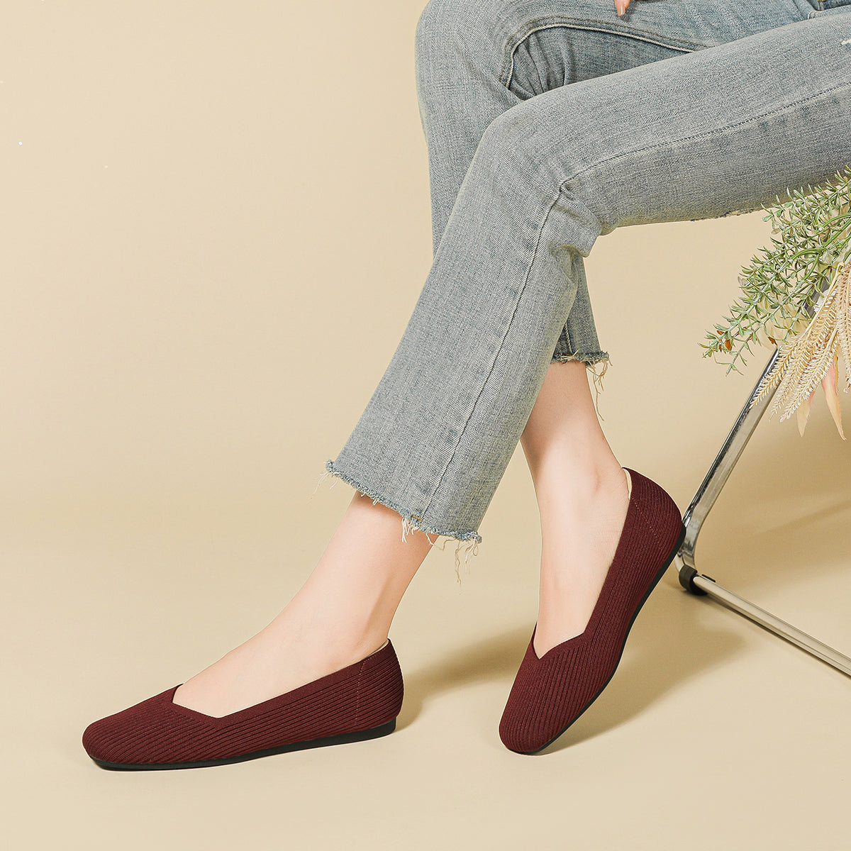 Square toe shallow soft sole flat shoes