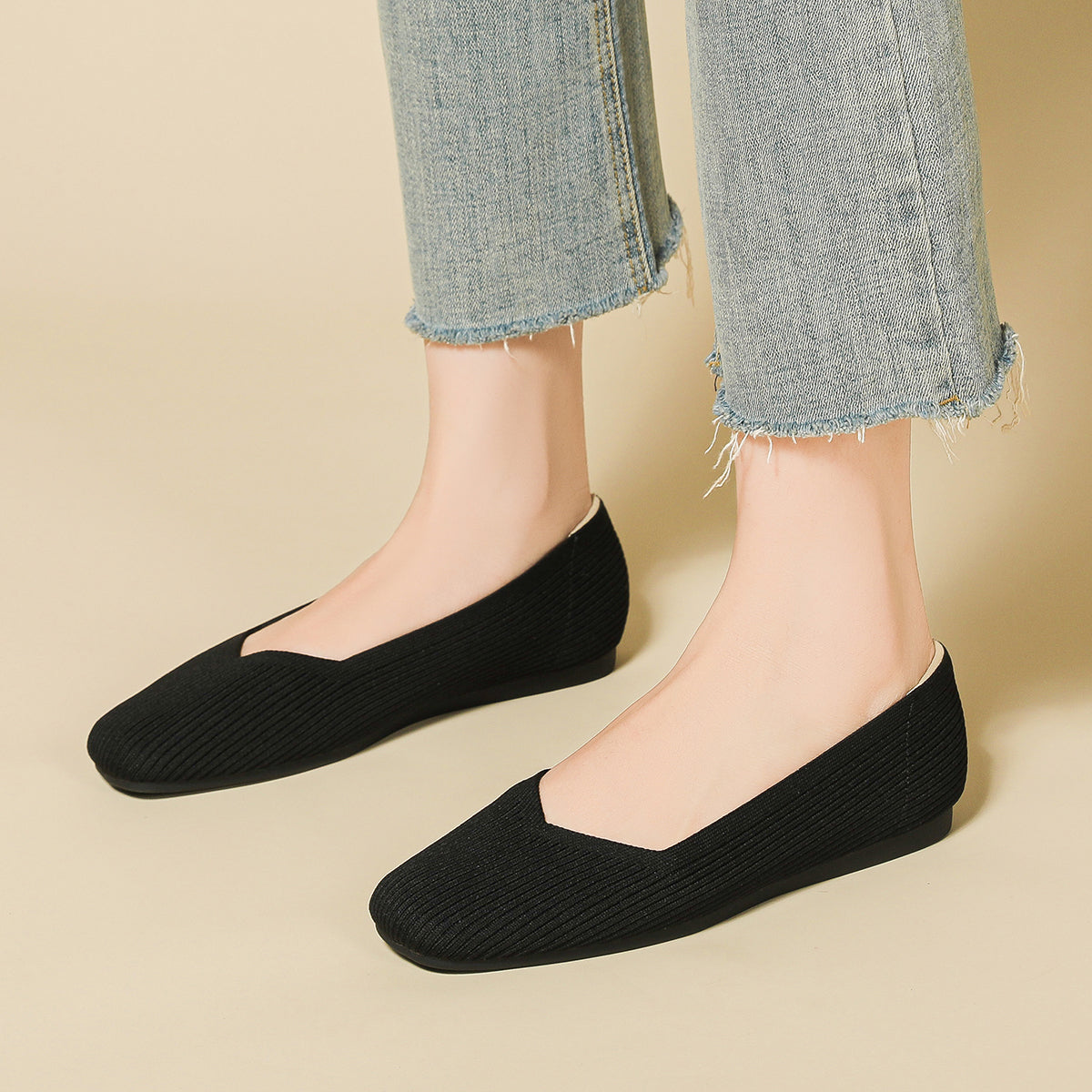Square toe shallow soft sole flat shoes