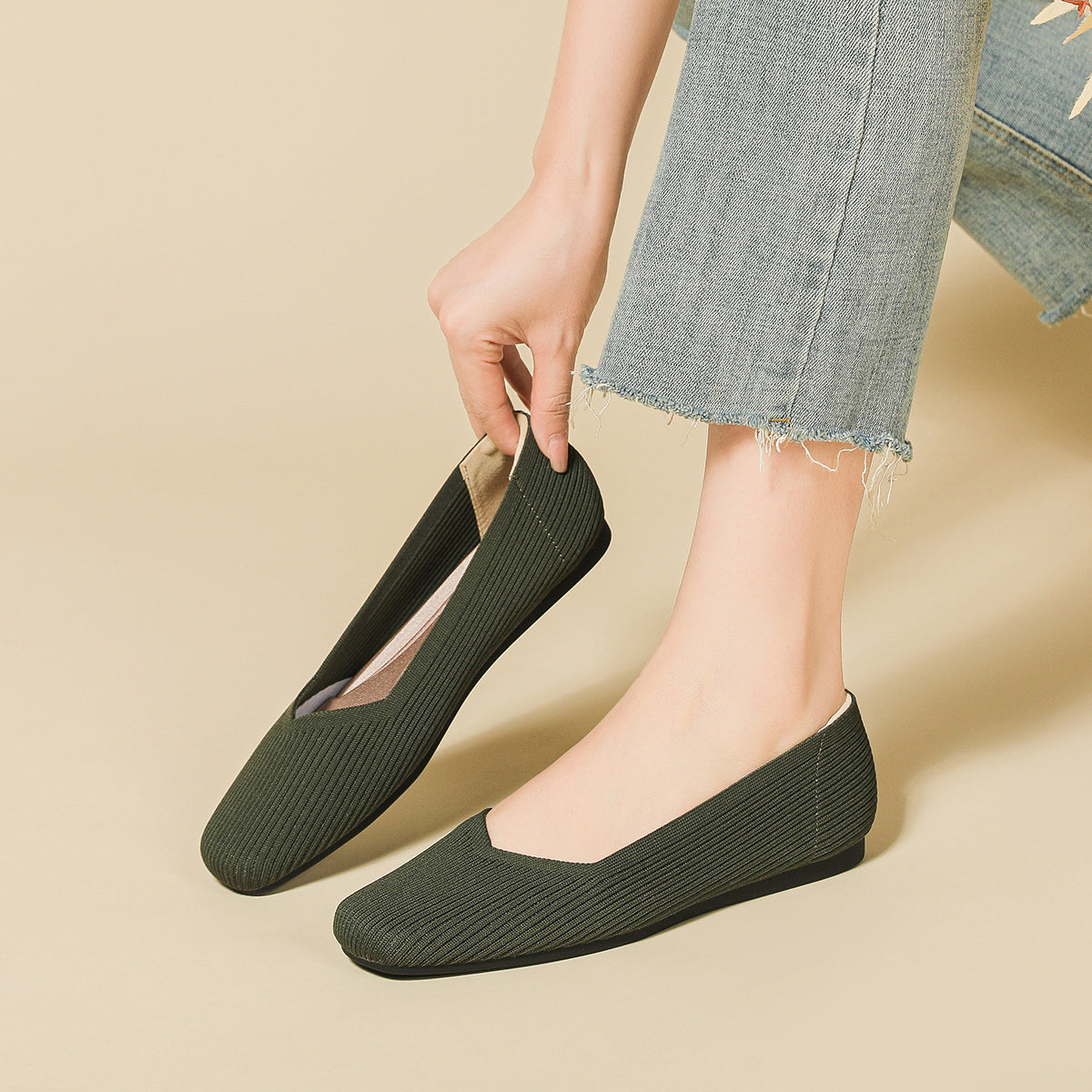 Square toe shallow soft sole flat shoes
