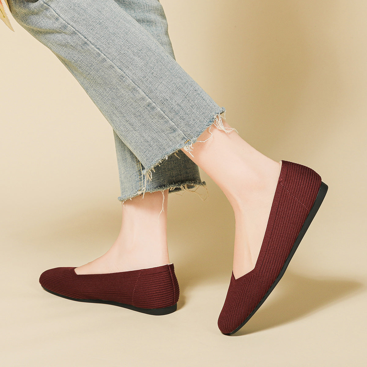 Square toe shallow soft sole flat shoes