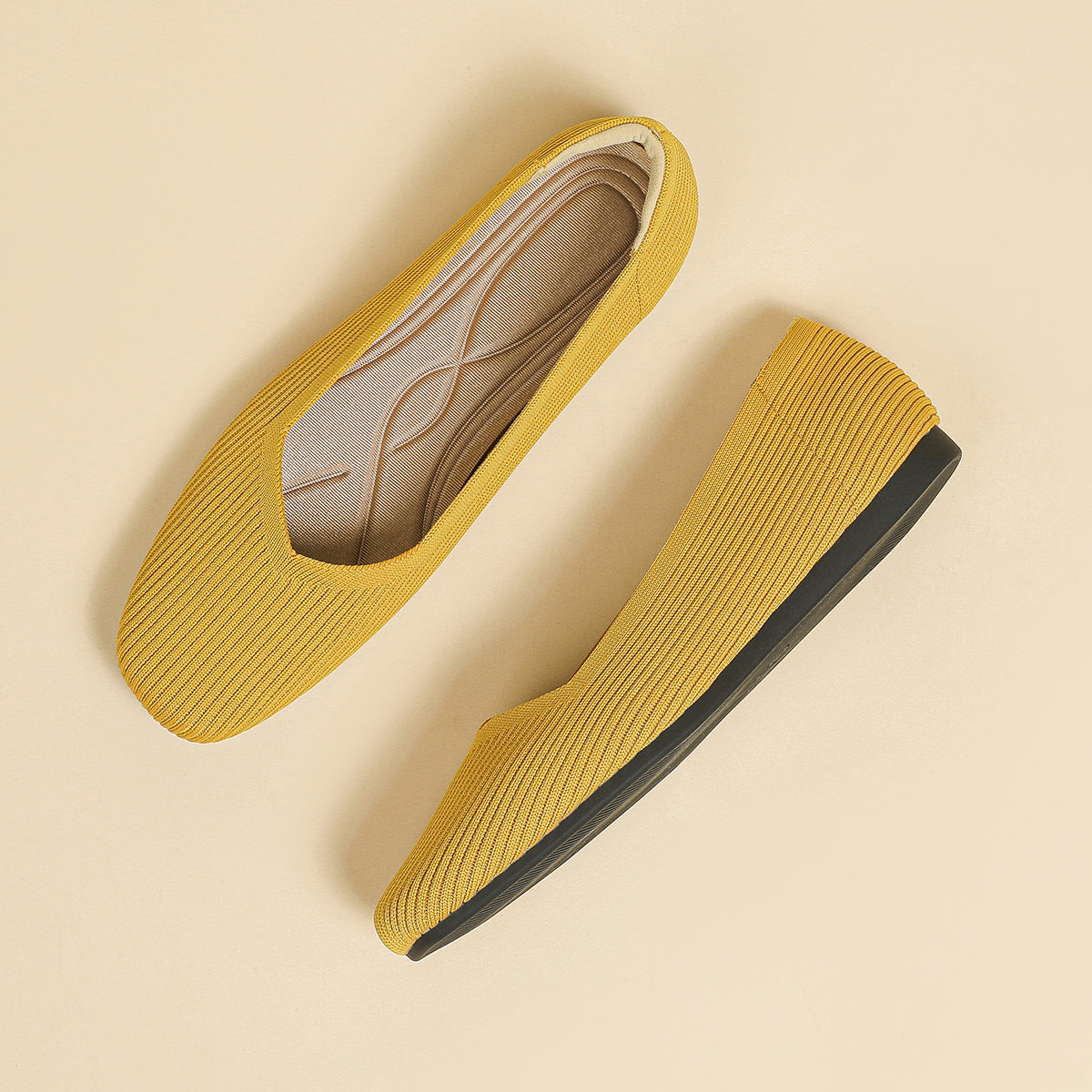 Square toe shallow soft sole flat shoes